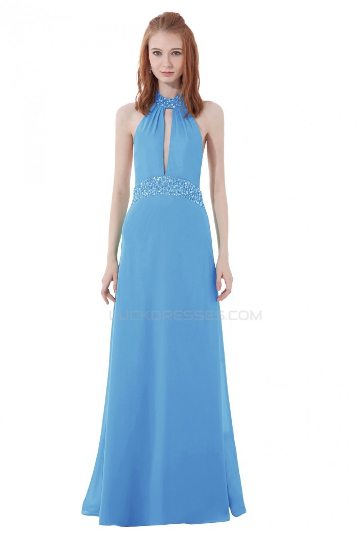 A-Line Halter Beaded Long Chiffon Prom Evening Formal Party Dresses ED010316