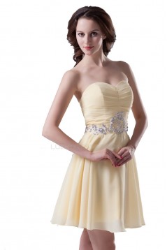 A-Line Sweetheart Short Yellow Beaded Chiffon Prom Evening Formal Party Dresses ED010317