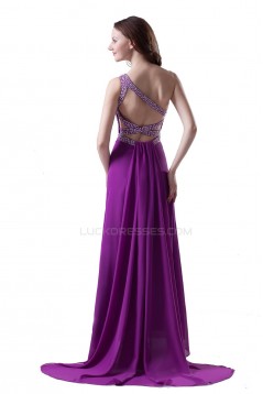 Long Purple One-Shoulder Beaded Chiffon Prom Evening Formal Party Dresses ED010363
