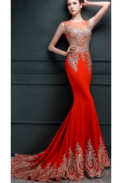 Amazing Beading Appliques Mermaid Tulle Neck Long Evening Dress ED010369