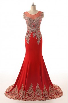 Amazing Beading Appliques Mermaid Tulle Neck Long Evening Dress ED010369