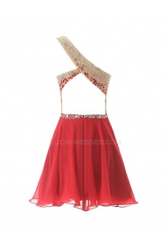A-Line One-Shoulder Beaded Short Chiffon Prom Evening Formal Party Dresses ED010370