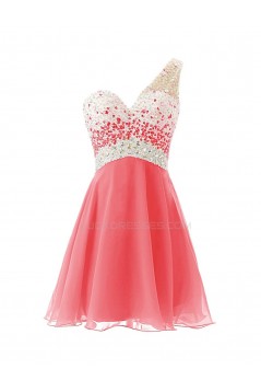 A-Line One-Shoulder Beaded Short Chiffon Prom Evening Formal Party Dresses ED010370