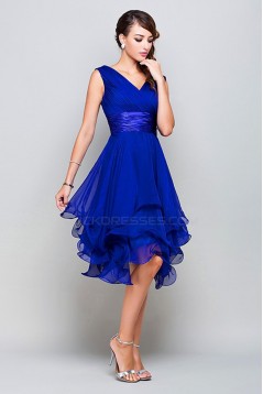 A-Line Princess V-Neck Short Royal Blue Chiffon Prom Bridesmaid Party Dresses ED010372