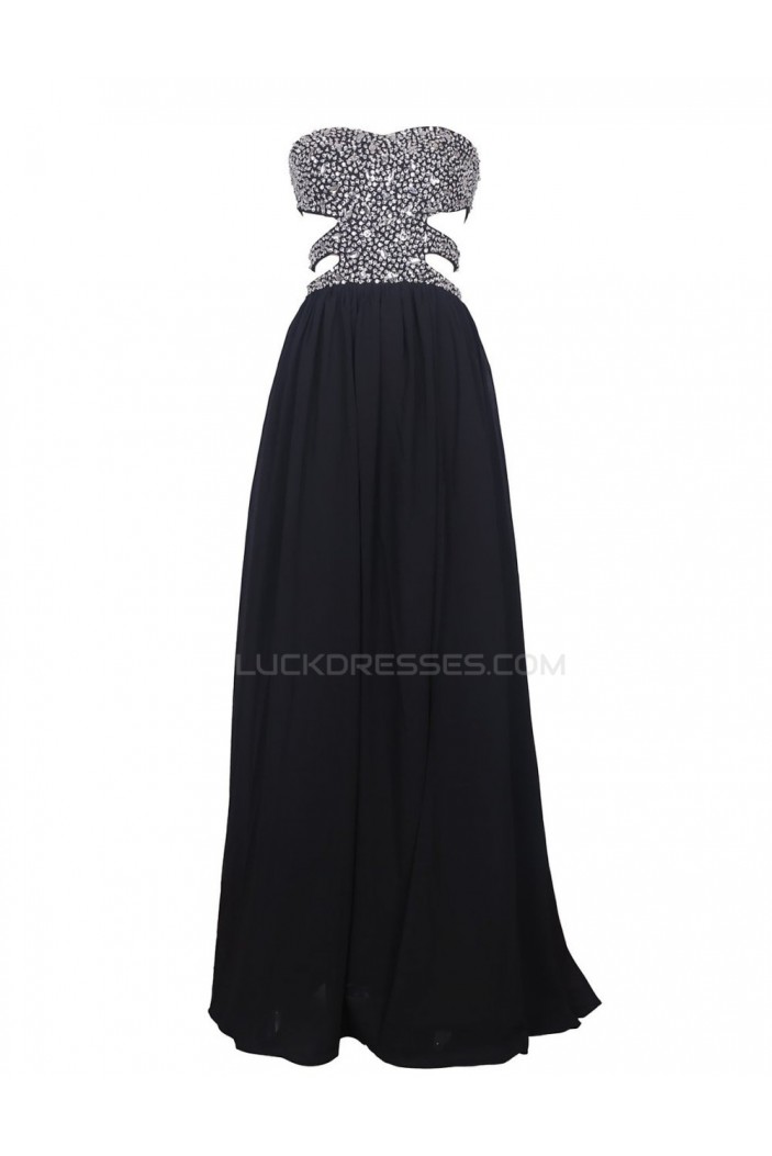Long Black Beaded Chiffon Prom Evening Formal Party Dresses ED010375