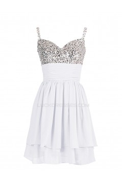 A-Line Spaghetti Strap Short Beaded Chiffon Prom Evening Formal Party Dresses ED010377