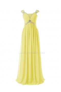 Sheath/Column Beaded Long Yellow Chiffon Prom Evening Formal Party Dresses ED010413