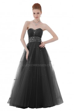 A-Line Sweetheart Beaded Long Black Tulle Prom Evening Formal Party Dresses ED010417