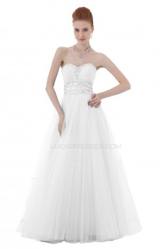 A-Line Sweetheart Beaded Long White Tulle Prom Evening Formal Party Dresses ED010418