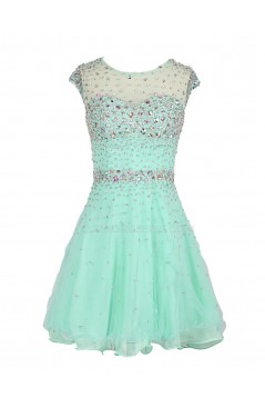 A-Line Short Blue Beaded Prom Evening Formal Party Dresses ED010426