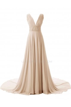 A-Line V-Neck Beaded Long Chiffon Prom Evening Formal Party Dresses ED010435