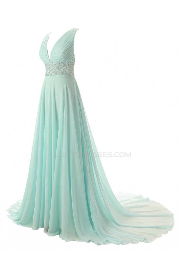 A-Line V-Neck Beaded Long Chiffon Prom Evening Formal Party Dresses ED010435