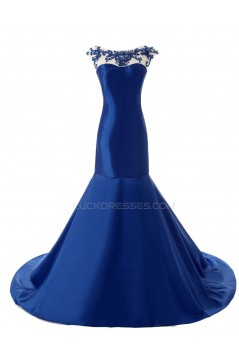 Trumpet/Mermaid Beaded Long Blue Prom Evening Formal Party Dresses ED010437