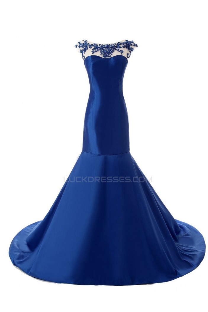 Trumpet/Mermaid Beaded Long Blue Prom Evening Formal Party Dresses ED010437