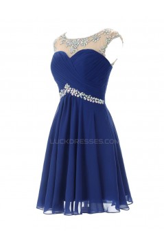 Beaded Short Blue Chiffon Prom Evening Formal Party Dresses ED010443