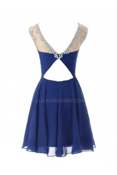 Beaded Short Blue Chiffon Prom Evening Formal Party Dresses ED010443