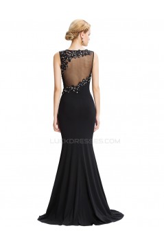 Trumpet/Mermaid Long Black Beaded Applique Prom Evening Formal Party Dresses ED010453