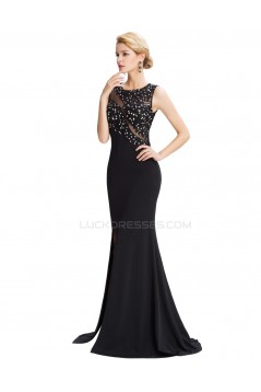 Trumpet/Mermaid Long Black Beaded Applique Prom Evening Formal Party Dresses ED010453