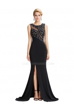 Trumpet/Mermaid Long Black Beaded Applique Prom Evening Formal Party Dresses ED010453