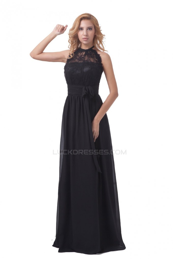 A-Line Halter Long Black Chiffon and Lace Prom Evening Formal Party Dresses/Bridesmaid Dresses ED010457