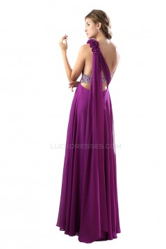 Empire One-Shoulder Beaded Long Purple Chiffon Prom Evening Formal Party Dresses/Maternity Evening Dresses ED010480
