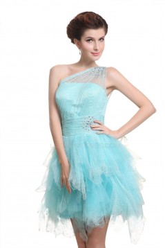 One-Shoulder Short Blue Prom Evening Formal Party Dresses ED010481