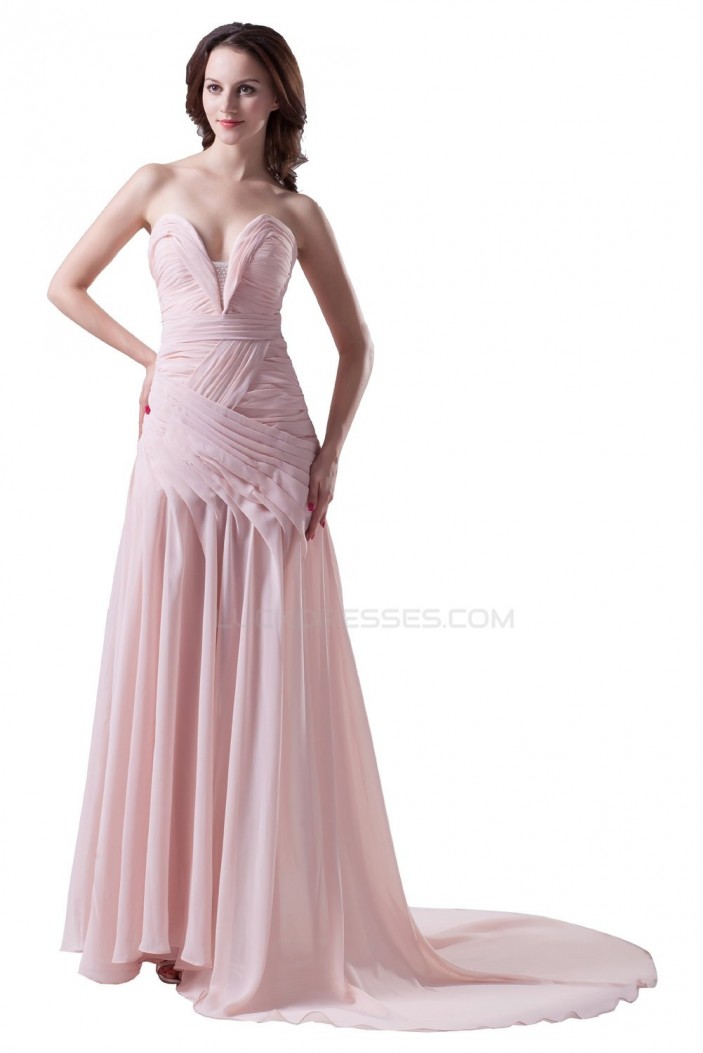 A-Line Sweetheart Beaded Long Pink Chiffon Prom Evening Formal Party Dresses ED010482