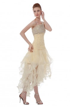 A-Line One-Shoulder Beaded Short Yellow Prom Evening Formal Party Dresses ED010484