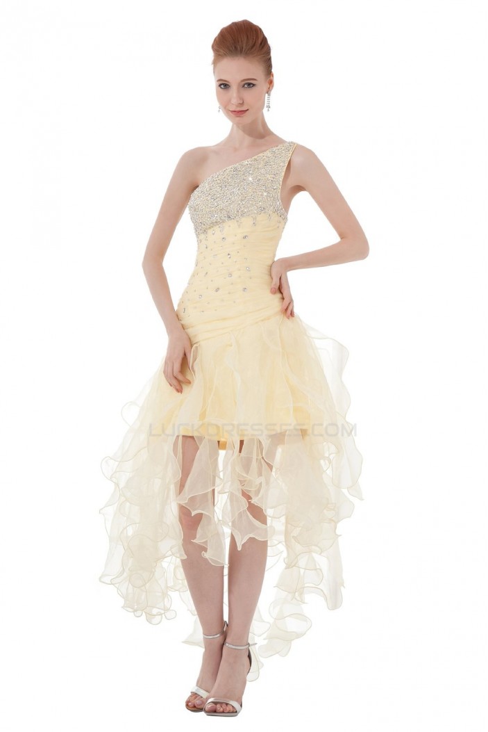 A-Line One-Shoulder Beaded Short Yellow Prom Evening Formal Party Dresses ED010484