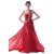 A-Line One-Shoulder Long Red Beaded Chiffon Prom Evening Formal Party Dresses ED010485