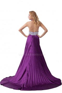 A-Line Halter Long Purple Pleated Prom Evening Formal Party Dresses ED010488