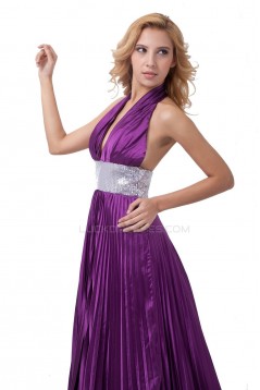 A-Line Halter Long Purple Pleated Prom Evening Formal Party Dresses ED010488