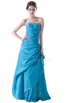 A-Line Strapless Beaded Long Blue Prom Evening Formal Party Dresses ED010492