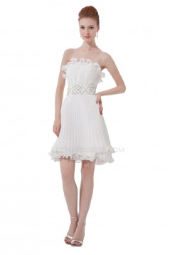 A-Line Strapless Pleated Short Beaded Chiffon Prom Evening Formal Party Dresses ED010493