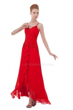 A-Line Spaghetti Strap Long Red Chiffon Prom Evening Formal Party Dresses ED010495
