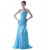 A-Line One-Shoulder Long Blue Pleated Chiffon Prom Evening Formal Party Dresses ED010497