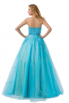 A-Line Strapless Beaded Long Blue Prom Evening Formal Party Dresses ED010504