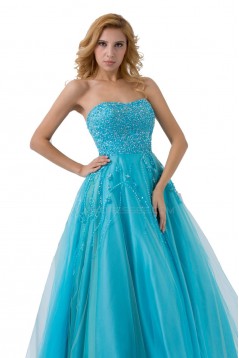 A-Line Strapless Beaded Long Blue Prom Evening Formal Party Dresses ED010504