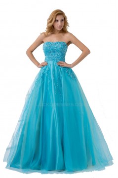 A-Line Strapless Beaded Long Blue Prom Evening Formal Party Dresses ED010504