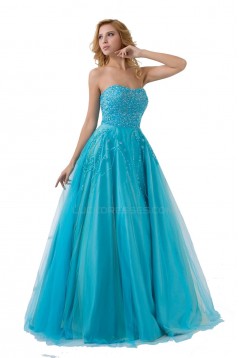 A-Line Strapless Beaded Long Blue Prom Evening Formal Party Dresses ED010504