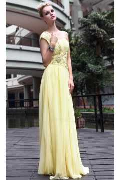 A-Line One-Shoulder Beaded Long Chiffon Prom Evening Formal Party Dresses ED010517
