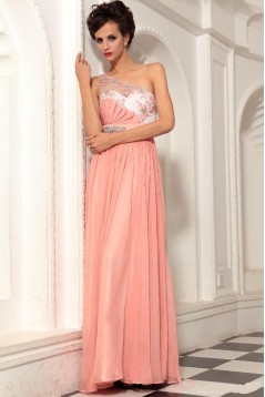A-Line One-Shoulder Long Beaded Chiffon Prom Evening Formal Party Dresses ED010520