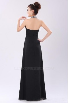 A-Line Halter Beaded Long Black Chiffon Prom Evening Formal Party Dresses ED010522