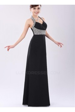 A-Line Halter Beaded Long Black Chiffon Prom Evening Formal Party Dresses ED010522
