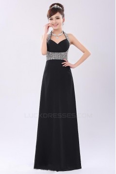 A-Line Halter Beaded Long Black Chiffon Prom Evening Formal Party Dresses ED010522