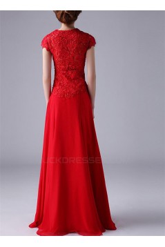 A-Line Long Beaded Red Chiffon Prom Evening Formal Party Dresses ED010531