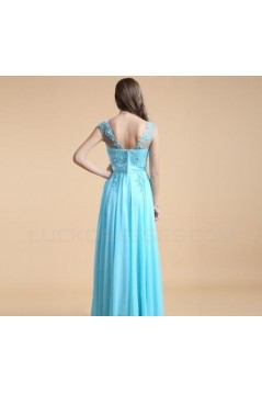 A-Line Long Blue Chiffon Prom Evening Formal Party Dresses ED010542
