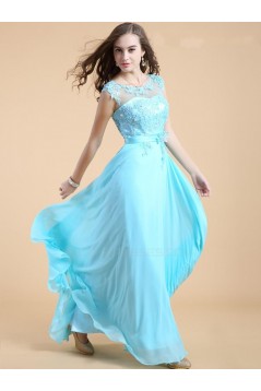 A-Line Long Blue Chiffon Prom Evening Formal Party Dresses ED010542