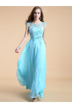 A-Line Long Blue Chiffon Prom Evening Formal Party Dresses ED010542