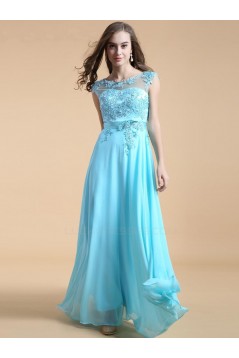 A-Line Long Blue Chiffon Prom Evening Formal Party Dresses ED010542